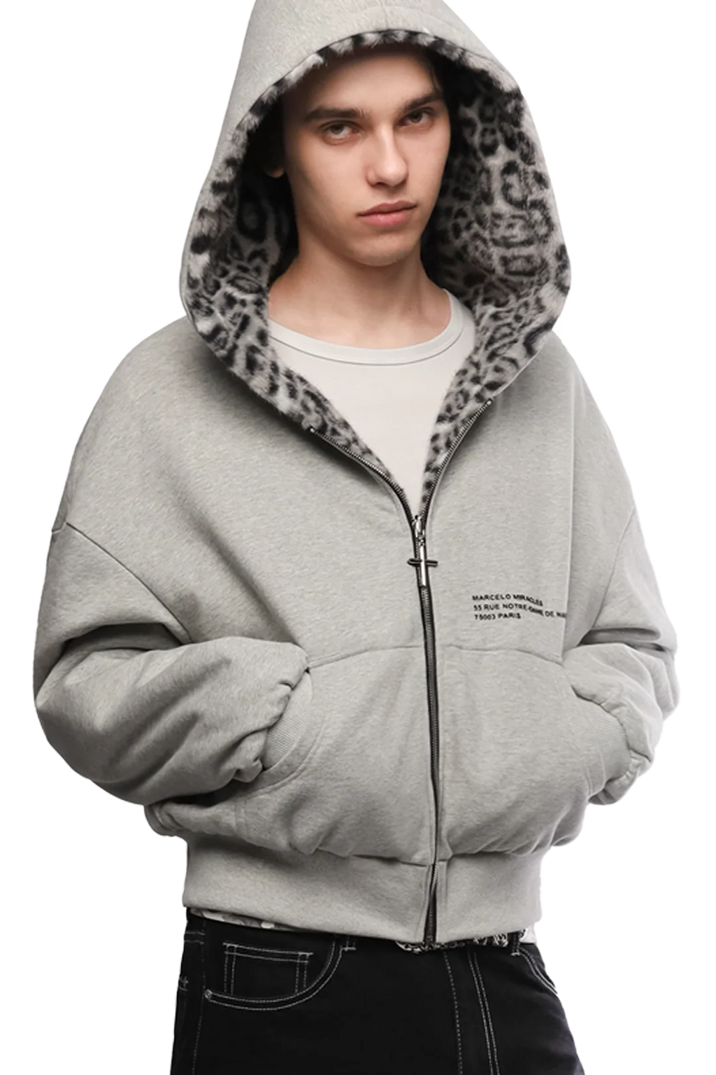 GREY/LEOPARD REVERSIBLE ZIPPER