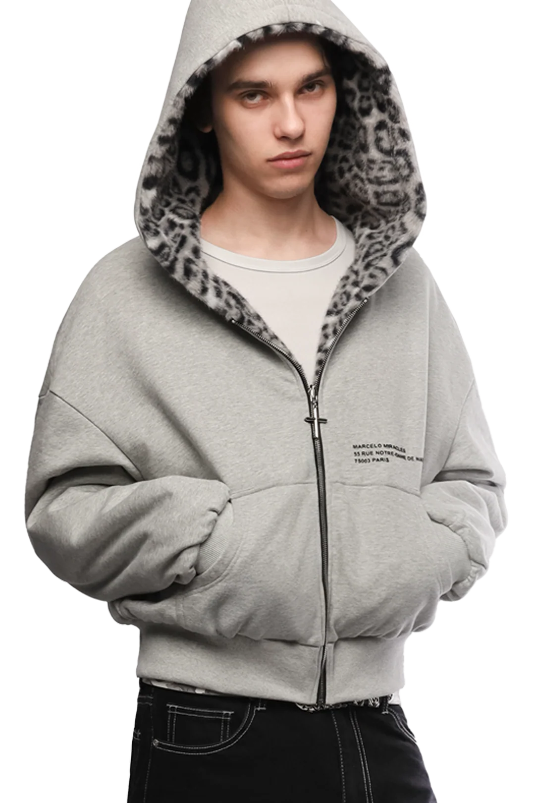 GREY/LEOPARD REVERSIBLE ZIPPER